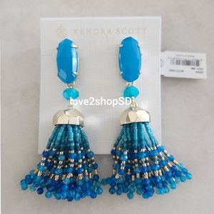 KENDRA SCOTT Dove Tassel Statement Earring in Teal Agate NWT